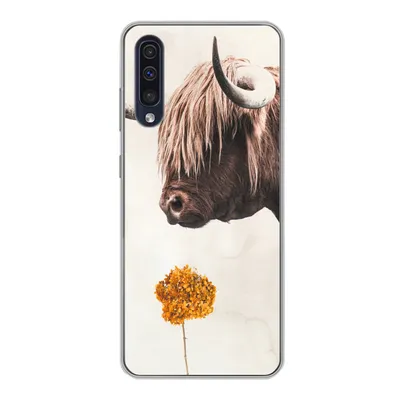 Produktbild von MuchoWow® Handyhülle Schutzhülle Hülle für Samsung Galaxy A30s Schottischer Highlander - Vintage - Blume Silikon Softcase Handy Hülle - Karteninhaber