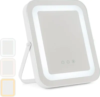 Produktbild von GOPLUS 25×30 cm 360° drehbarer Schminkspiegel, Kosmetikspiegel mit Touchscreen, 3 Lichtfarben, klappbarer Reisespiegel mit Metallhalterung