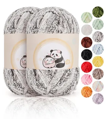 Produktbild von Chenille Wolle 2 x 100 g Superweich Häkelgarn 6 mm 80 m Polyester