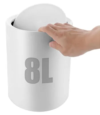 Immagine prodotto di Contenitore per rifiuti da bagno, colore bianco, 8 litri, senza BPA, contenitore per cosmetici, plastica, coperchio a levetta, dimensioni 26x22x16,5 cm