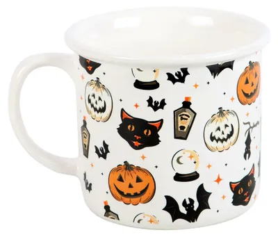 Produktbild von Spooky Cat & Pumpkin Halloween Tasse als Tischdeko, KI-generiertes Bild