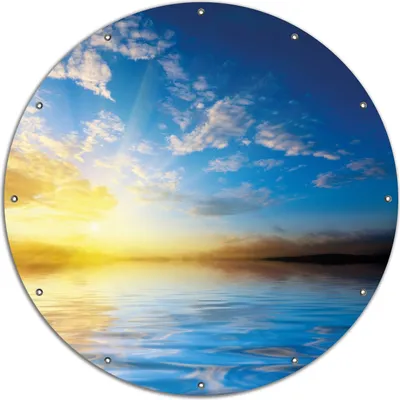 Produktbild von Wallario rundes Outdoor-Poster für Garten oder Balkon, Motiv Sonnenuntergang über dem Meer I, 120 cm Durchmesser