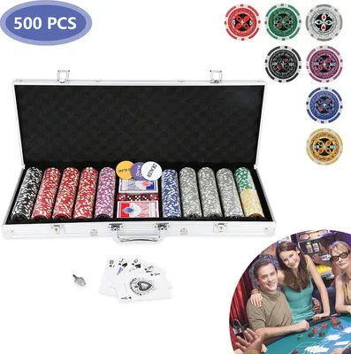 Zdjęcie produktu dla Etui pokerowe Jopassy Pokerset 500 Żetony pokerowe Zestaw pokerowy Pokerspiel Pokerspiel Silber