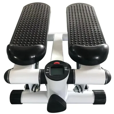 Zdjęcie produktu dla Mini stepper 2 w 1 – domowy sprzęt do ćwiczeń cardio – z taśmami oporowymi – pedały antypoślizgowe – wyświetlacz LCD – czarny