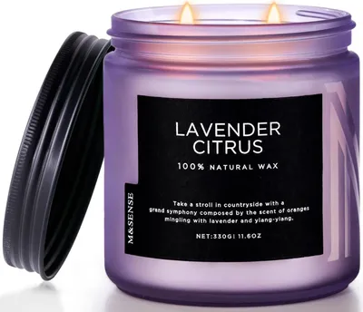 Obrázek produktu pro Vonné svíčky levandule citrus 330g 70h. Doba hoření aromaterapeutické svíčky - velká skleněná svíčka lázeňská jóga