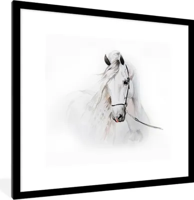 Produktbild von MuchoWow® MuchoWow® Gerahmtes Poster Pferd - Aquarell - Tiere - Weiß 40x40 cm - Poster mit zchwarzem Bilderrahmen - Poster - Plakat im Rahmen