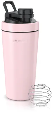 Produktbild von Arendo Protein Shaker Edelstahl, Eiweißshaker 750 ml, verschließbar, bruchfest, BPA-frei, Edelstahl, auslaufsicher, spülmaschinengeeignet, mit Tragegriff und Mixball, rosa