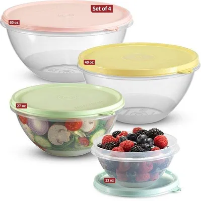 Immagine prodotto di Contenitori in plastica con coperchio, set da 4 pezzi, 1,2 l, rotondi, ermetici, per la cucina e il congelatore