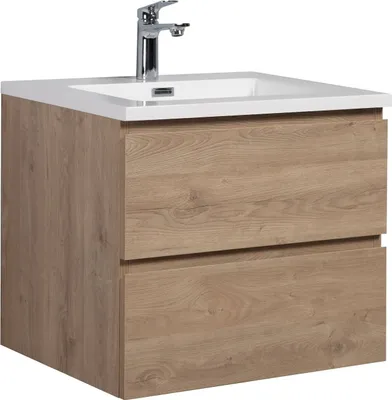 Produktbild von Badplaats Badmöbel Set mit Waschbecken und Unterschrank Angela 60 x 48 cm Kastanien Eiche - Waschbeckenunterschrank mit Soft-Close und Waschbecken, Vorgemontiert