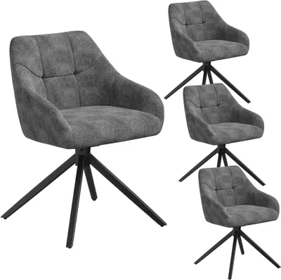 Produktbild von WOLTU Drehbare Esszimmerstühle, Küchenstühle mit Armlehen, Bezug aus Chenille, Metallbeine, Grau