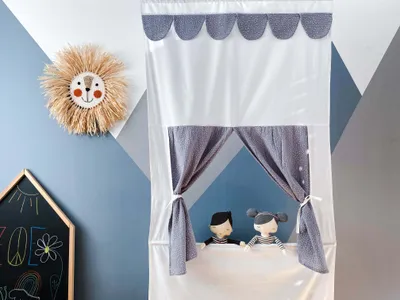 Produktbild von KraftKids Puppentheater Musselin grau Punkte Musselin grau Punkte