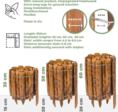 Obrázok produktu pre BOGATECO Prírodný orechový rollborder - záhradná polopalisáda | Imprágnované | Jednoduchá inštalácia | 35cm x 300cm | Čierna