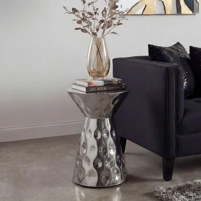 Image de Table d'appoint WOHNLING, aluminium, 36 cm, argent, design rond. Table d'appoint en métal, table basse pour salon, table d'appoint pour canapé, table moderne, fabriquée à la main