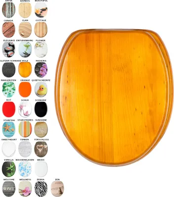 Produktbild von SANILO WC-Sitz Holz, Außenmaß 47.0x37.7 cm, Innenmaß 26.5x22.5 cm, Scharnierbreite verstellbar 10.5-20.5 cm, bequem, bruchfest, antibakteriell, stabile Abstandshalter, belastbar bis 200 kg, rostfreie Scharniere, pflegeleicht, einfache Montage, für handelsübliche WCs