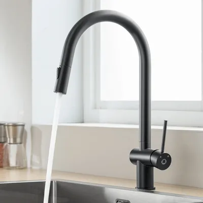 Produktbild von Cecipa Wasserhahn Küche Küchenarmatur Ausziehbar 360° Drehbar, Mischbatterie Küche Wasserhahn Ausziehbar mit 2 Modus, Armatur Küche Schwarz Wasserhahn Edelstahl Hochdruck, Schwarz