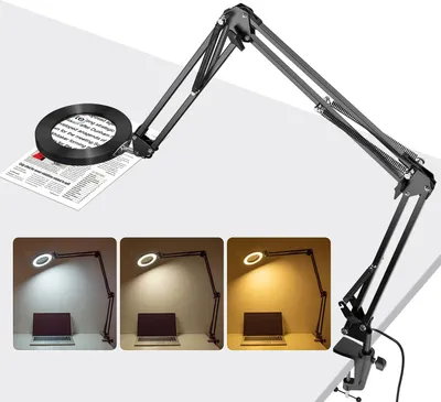 Image de Loupe avec lumière et support - Lampe grossissante à LED pour les loisirs et le bricolage avec 3 modes de couleur et fonction de gradation