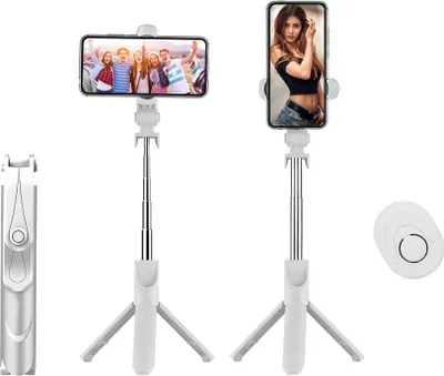 Obrázok produktu pre Rozťahovateľná 5-dielna tyč na selfie s integrovaným univerzálnym držiakom na mobilný telefón, stolný statív s BT diaľkovým ovládaním a bezdrôtovým dosahom 10 m pre telefóny iPhone, Samsung, Huawei a Xiaomi