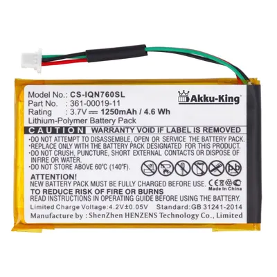 Produktbild von Akku kompatibel mit Garmin 361-00019-11, 361-00019-40 - Li-Polymer 1250mAh - für Nüvi 3590, 3590LMT, 700 (3 Kabel), 710, 710T, 760, 760T, 765, 765T