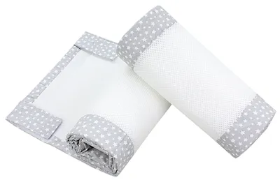 Produktbild von TupTam Gitterstäbe Schutz Netz Babybett Nestchen 3D Mesh 2 Pack, Farbe: Sterne Grau, Größe: ca. 128 x 30 cm (für Babybett 140x70)