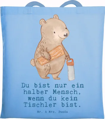 Produktbild von Mr. & Mrs. Panda Tote Bag Tischler Herz - Sky Blue - Geschenk, Beutel, Einkaufstasche, Schultasche, Tasche, Shopping