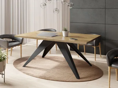Obrázok produktu pre Jedálenský stôl Vance v modernom štýle, obdĺžnikový stôl - rozťahovací od 140 cm do 240 cm, čierne kovové nohy s práškovou povrchovou úpravou - 140 x 80 cm - dub Lancelot