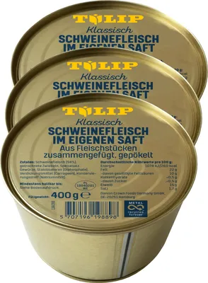 Produktbild von TULIP 3x 400g Schweinefleisch im eigenen Saft Fleisch Schwein Frühstücksfleisch