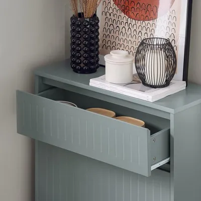 Image de Armoire à chaussures avec 2 portes et 4 étagères - Rangement chaussures étroit - MDF blanc - 128 x 57 x 13 cm