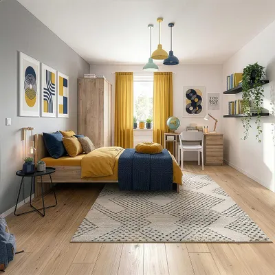 Produktbild von Jugendzimmer-Set mit Bett 120x200 cm & Schreibtisch in Eiche, modern, 3-teilig - FORTALEZA-129