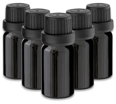 Produktbild von 5x Schwarze Glasflasche 10 ml mit schwarzem Tropfer leere Tropfflasche