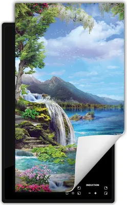 Produktbild von DarHaus Herdabdeckplatte 1 teilig 30x52 cm Anti Rutsch Matte Aufrollbar, See - Landschaft