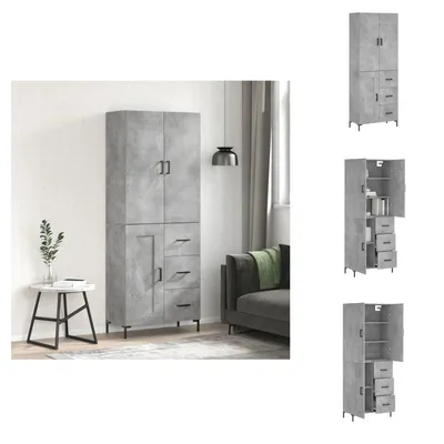 Imagen del producto de vidaXL Mueble alto en color gris cemento, 69,5 x 34 x 180 cm, fabricado en material de madera - Muebles aparador