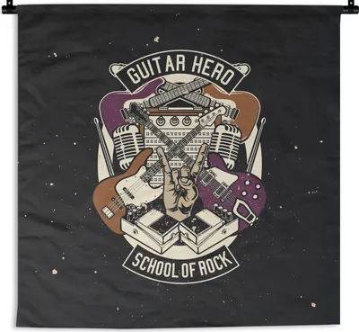 Produktbild von MuchoWow® Wandteppich Wandbehang Gitarre - Musikinstrumente - Retro 120x120 cm Tapisserie Dekoration Wandtuch - Modern - Baumwollgewebe