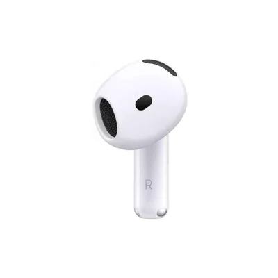 A single white Apple AirPod is shown against a plain white background.