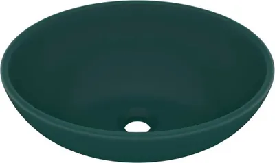 Zdjęcie produktu dla vidaXL Luksusowa owalna umywalka matowa ciemnozielona 40x33 cm ceramiczna
