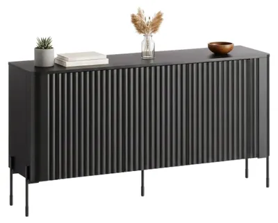 Image de Susegana - Buffet 150x40x80h cm Noir, 3 étagères