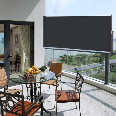 Immagine prodotto di QEENTOE, tenda da parete da 140 x 300 cm, realizzata in poliestere, estendibile, opaca, resistente alle intemperie, protezione dal vento, protezione solare, ideale per balconi, terrazze e giardini - colore antracite