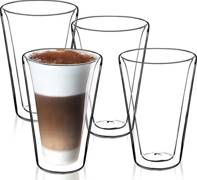 Produktbild von Famanu Thermogläser 380 ml, doppelwandig aus Borosilikatglas - Set von 4