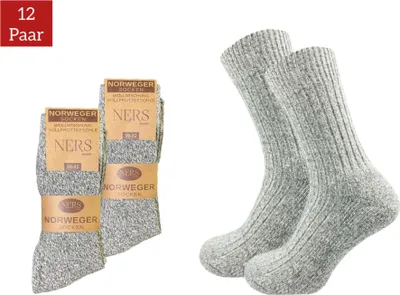 Produktbild von NERS Norweger Socken mit Wolle, (6-12 Paar) für Damen und Herren, extra Warm, Wintersocken mit weicher Frotteesohle, Schwarz, Grau, Anthrazit