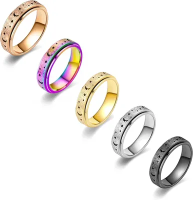 Imagen del producto de Anillos antistrés para mujer - Set de 5 - Acero de titanio - Anillos giratorios