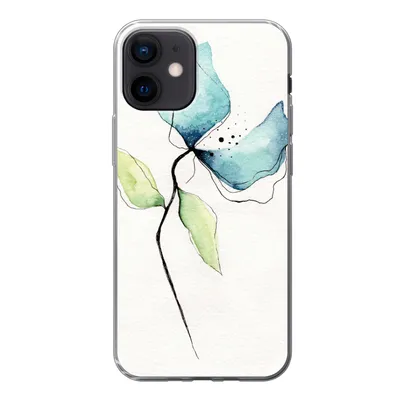 Produktbild von MuchoWow® Handyhülle Schutzhülle Hülle für iPhone 12 Blumen - Aquarell - Blau Silikon Softcase Handy Hülle - Schutzhülle