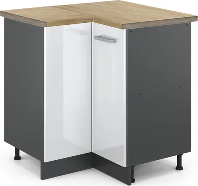 Obrázek produktu pro Rohová skříňka Vicco R-Line Bílá vysoký lesk 75.6 cm , PD Dub, Model 45600