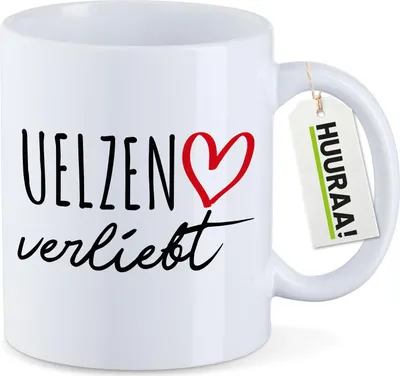 Produktbild von Huuraa Kaffeetasse Uelzen verliebt 330ml Weiß Keramik Kaffeebecher Geschenkidee