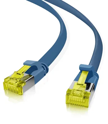 Produktbild von helos Patchkabel Cat 6a Ultraflach U/FTP RJ45 blau 0,3m AWG32