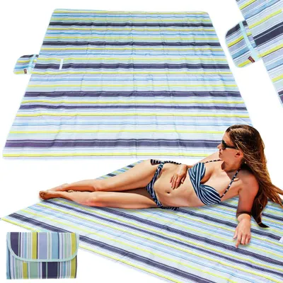 Immagine prodotto di Stuoia da spiaggia impermeabile coperta da picnic borsa pieghevole da spiaggia XXL 200x200cm blu