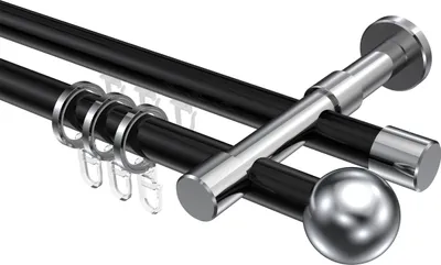 Produktbild von Interdeco Rundrohr-Innenlaufstange / Gardinenstange (Kombination) Schwarz / Chrom, Typ Prestige Luino (Kugel), 20 mm Ø 2-läufig, 320 cm