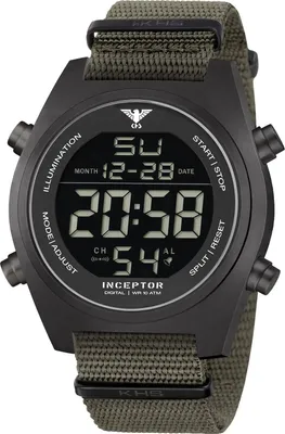 KHS INCBSD.NSGO Herrenuhr Inceptor Stahl Digital Olivgrün/Schwarz 1