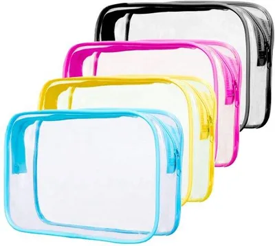 Zdjęcie produktu dla Ibenzoa® Przezroczyste etui podróżne, zestaw 4 sztuk – PVC, wodoodporne, 25 x 18 x 6 cm, czerwone/żółte/niebieskie/czarne, torby podróżne i kosmetyczne