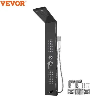 Image de Vevor - Panneau de douche lumineux à LED - Système de douche complet - Kit de douche - Pomme de douche noire mate et douchette - Douche de massage - Douche de pluie carrée pour salle de bain - Robinet de douche de pluie cascade, jets de massage spa, ...