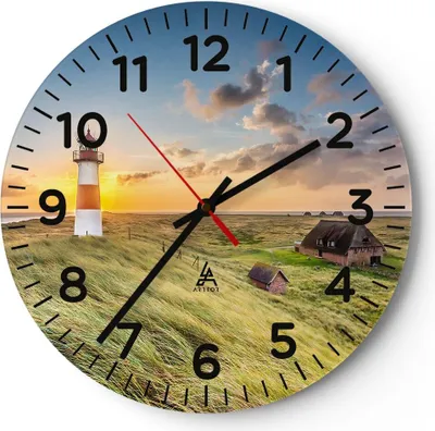 Produktbild von Wanduhr - Rund - Glasuhr - Leuchtturm Meer - 30x30cm - Schleichendes Uhrwerk - Lautlos - zum Aufhängen bereit - Dekoration Modern - Wanddekoration aus Glas - C4AR30x30-3695