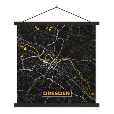 Produktbild von MuchoWow® Textilposter Dresden - Gold - Stadtplan - Karte - Deutschland 60x60 cm mit schwarzem Rahmen - Posteraufhänger